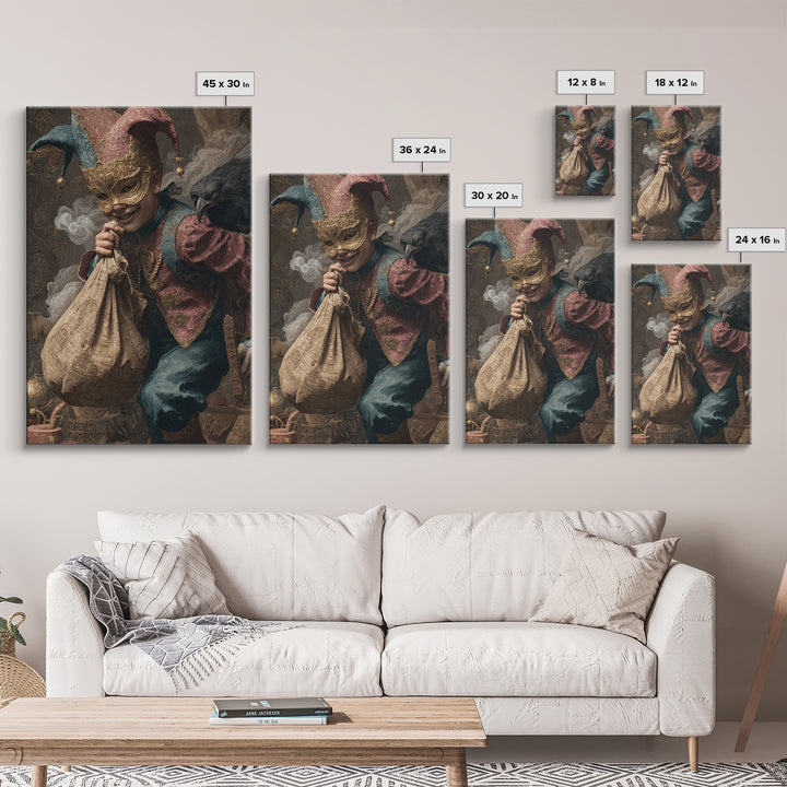 The Masked Candy Collector, Ornate Symbolist Art, Vertical Wall Art, Dark Fantasy Wall Art, Framed Canvas Print, Halloween Wall Art