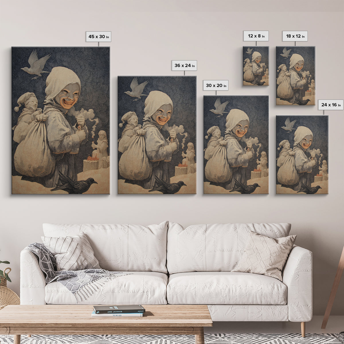 The Masked Candy Collector, Symbolist Death Art, Vertical Wall Art, Dark Halloween Decor, Canvas Print, Halloween Wall Art