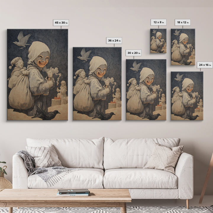 The Masked Candy Collector, Symbolist Death Art, Vertical Wall Art, Dark Halloween Decor, Canvas Print, Halloween Wall Art