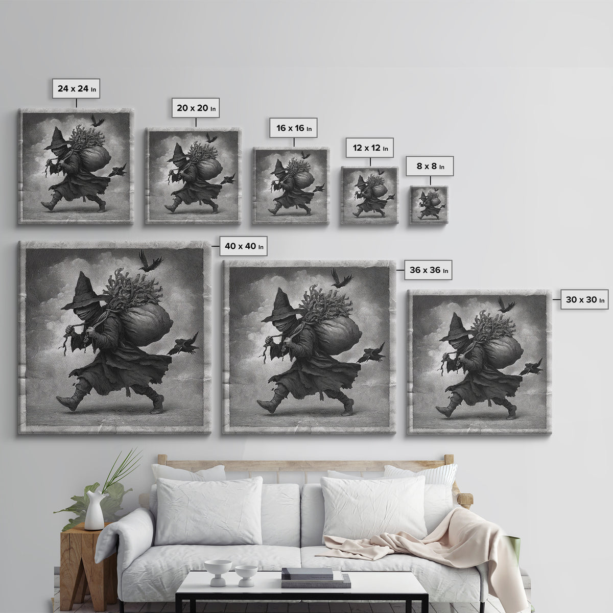 The Masked Candy Collector, Expressionist Nightmare Art, Square Wall Art, Gothic Horror Wall Art, Framed Canvas Print, Halloween Wall Art