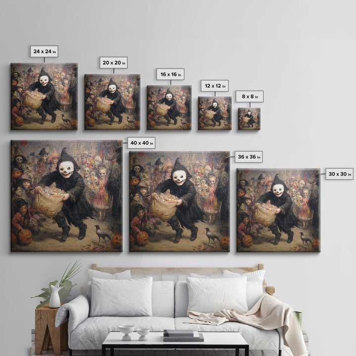 The Masked Candy Collector, Grotesque Carnival Art, Square Wall Art, Macabre Wall Art, Canvas Print, Halloween Wall Art, Dark Fantasy Art