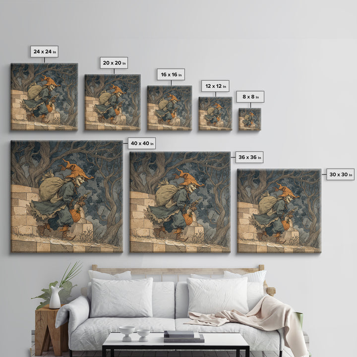 The Masked Candy Collector, Gothic Storybook Art, Square Wall Art, Gothic Horror Wall Art, Framed Canvas Print, Halloween Wall Art