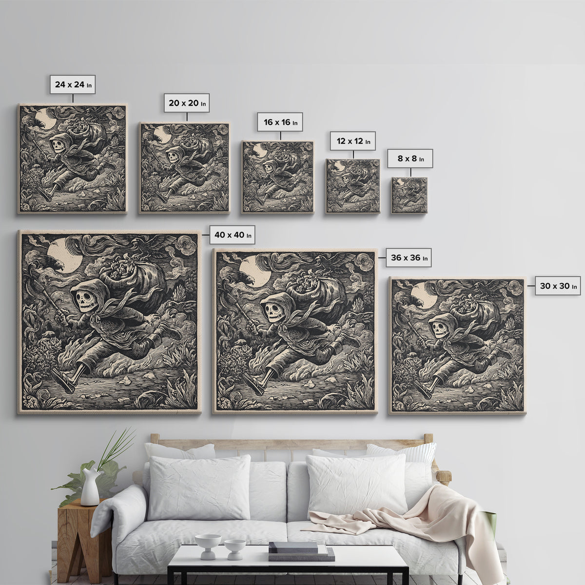 The Masked Candy Collector, Macabre Folk Print Art, Square Wall Art, Macabre Wall Art, Canvas Print, Halloween Wall Art