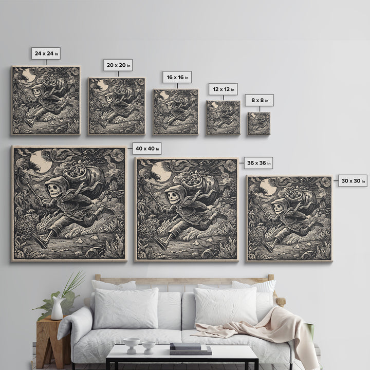 The Masked Candy Collector, Macabre Folk Print Art, Square Wall Art, Macabre Wall Art, Canvas Print, Halloween Wall Art