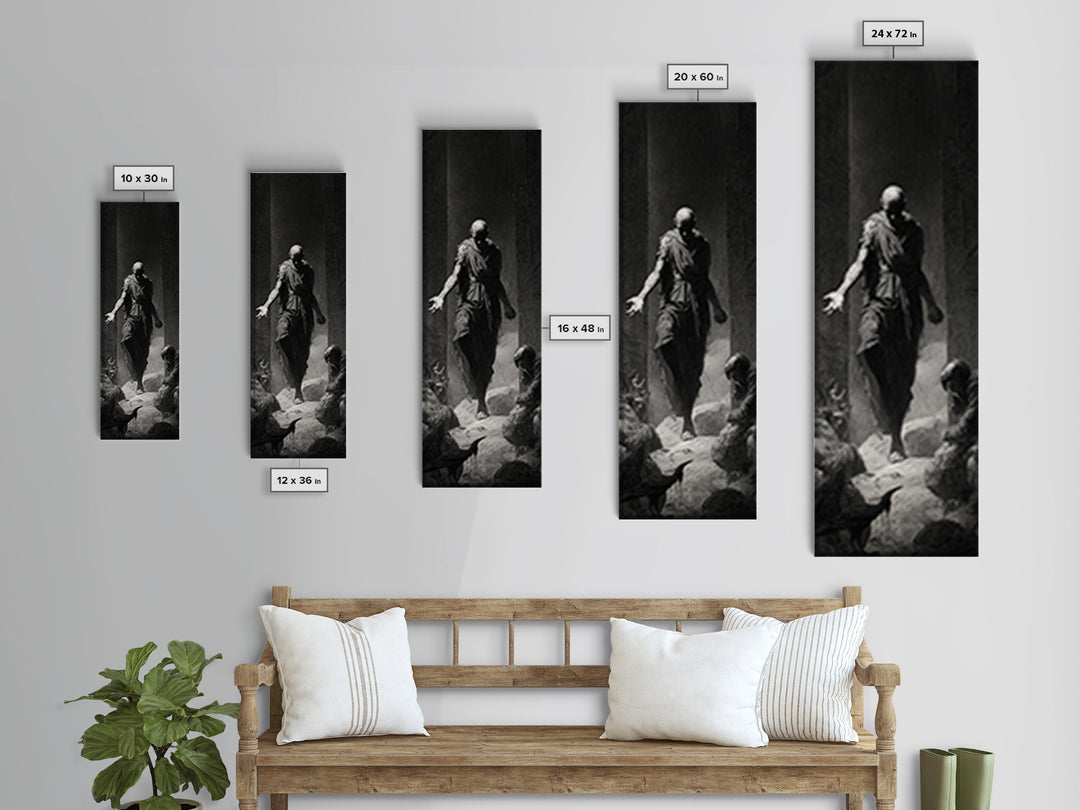 The Shadow Person, Gothic Engraving Art, Tall Narrow Wall Art, Dark Halloween Decor, Canvas Print, Halloween Wall Art