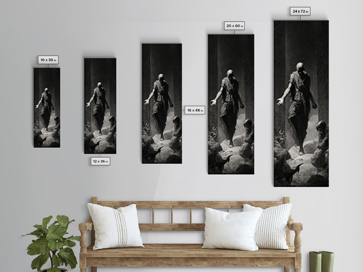 The Shadow Person, Gothic Engraving Art, Tall Narrow Wall Art, Dark Halloween Decor, Canvas Print, Halloween Wall Art