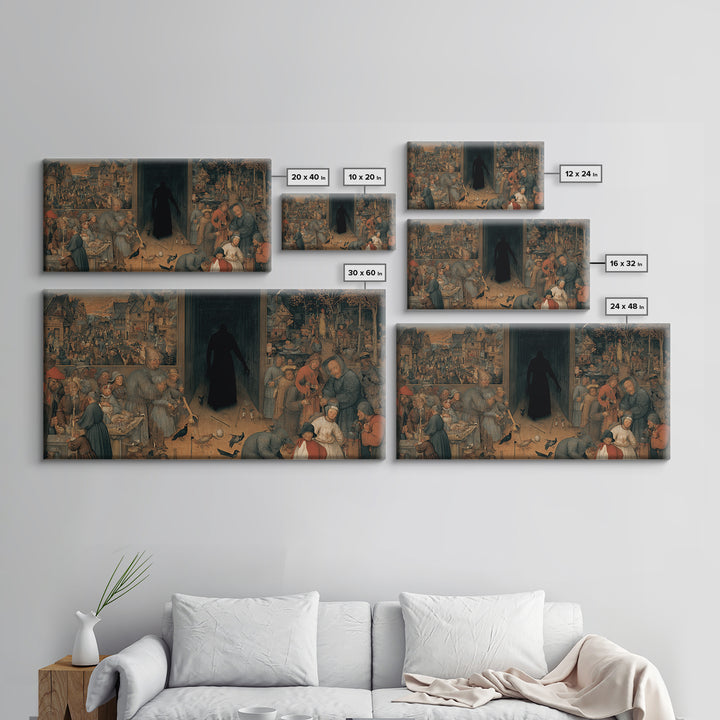 The Shadow Person, Northern Renaissance Horror, Wide Panoramic Art, Macabre Wall Art, Canvas Print, Halloween Wall Art