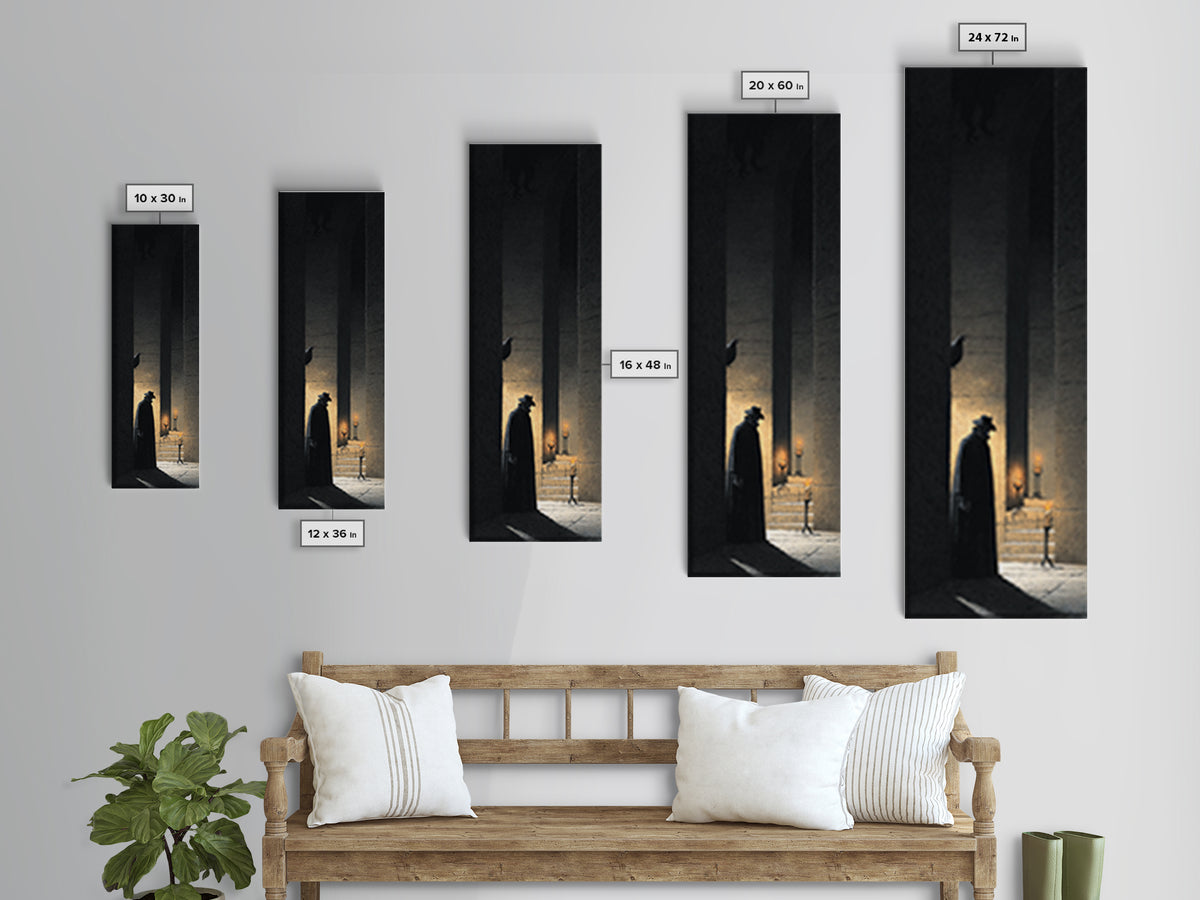 The Shadow Person, Architectural Etching Art, Tall Narrow Wall Art, Gothic Horror Wall Art, Framed Canvas Print