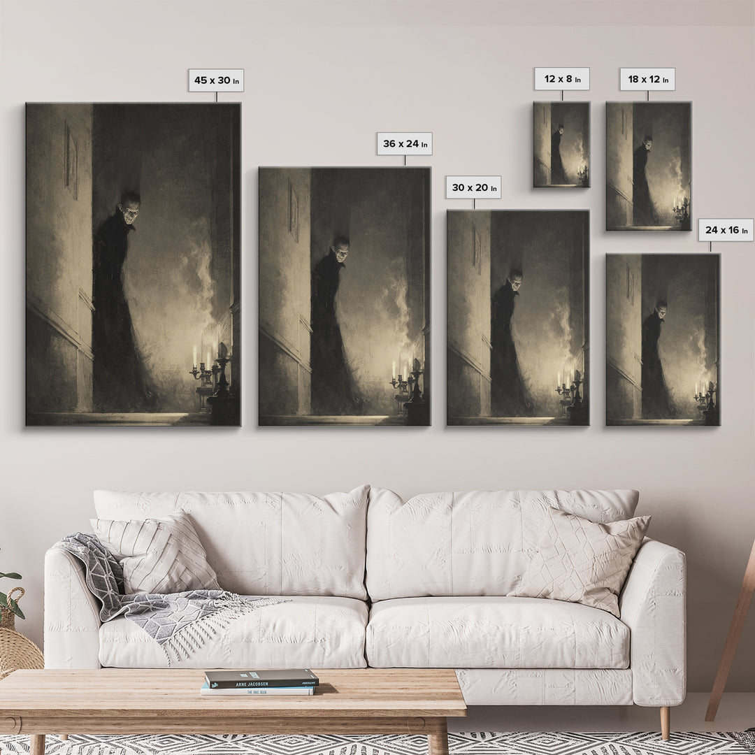 The Shadow Person, Decadent Gothic Art, Vertical Wall Art, Gothic Horror Wall Art, Framed Canvas Print, Halloween Wall Art