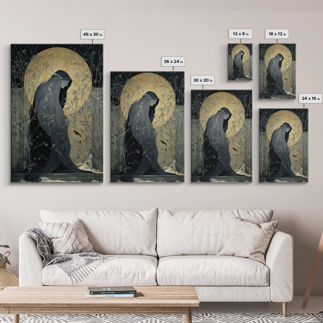 The Shadow Person, Symbolist Death Art, Vertical Wall Art, Macabre Wall Art, Framed Canvas Print, Halloween Wall Art