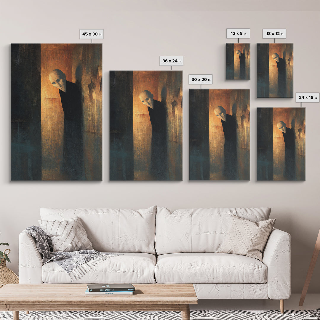 The Shadow Person, Expressionist Gothic Art, Vertical Wall Art, Dark Halloween Decor, Framed Canvas Print, Halloween Wall Art