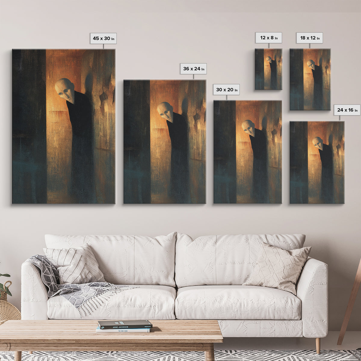 The Shadow Person, Expressionist Gothic Art, Vertical Wall Art, Dark Halloween Decor, Framed Canvas Print, Halloween Wall Art