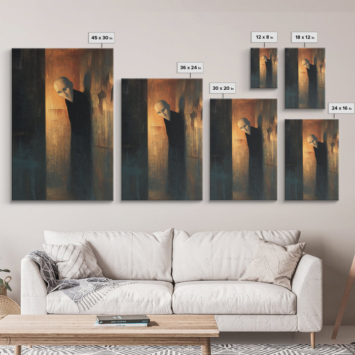 The Shadow Person, Expressionist Gothic Art, Vertical Wall Art, Dark Halloween Decor, Framed Canvas Print, Halloween Wall Art