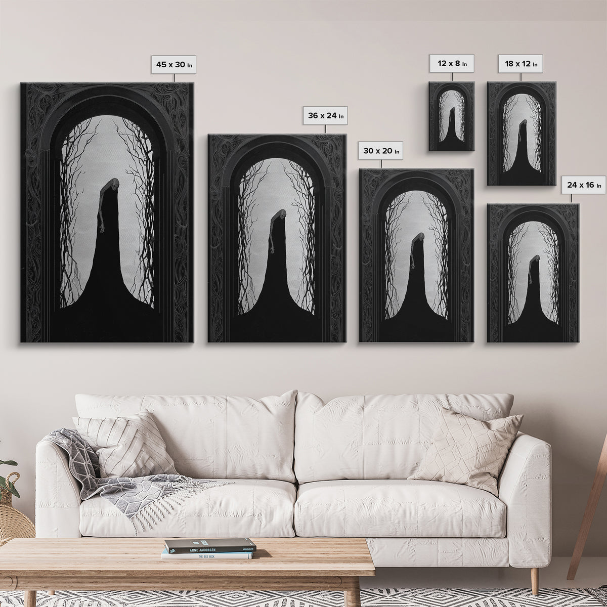 The Shadow Person, Decadent Line Art, Vertical Wall Art, Dark Halloween Decor, Framed Canvas Print, Halloween Wall Art