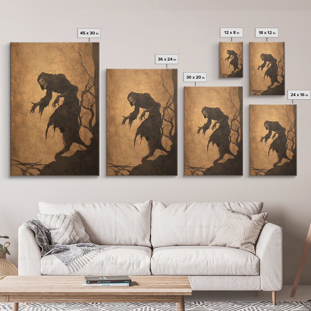 The Shadow Person, Gothic Storybook Art, Vertical Wall Art, Gothic Horror Wall Art, Framed Canvas Print, Halloween Wall Art
