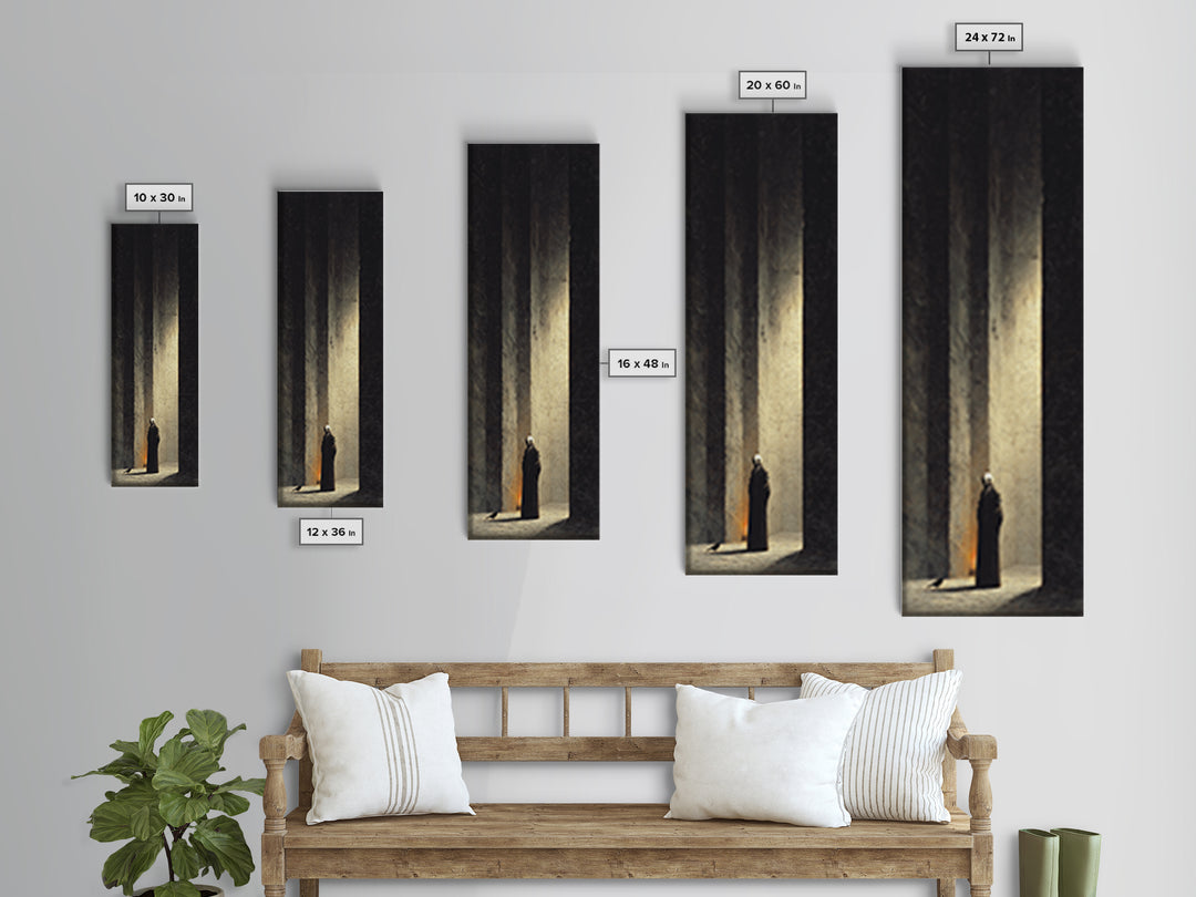 The Shadow Person, Surreal Apocalyptic Art, Tall Narrow Wall Art, Gothic Horror Wall Art, Framed Canvas Print, Halloween Wall Art