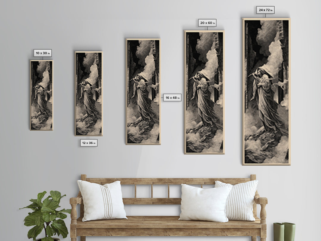 The Banshee Singer, Gothic Engraving Art, Tall Narrow Wall Art, Dark Fantasy Wall Art, Framed Canvas Print, Halloween Wall Art