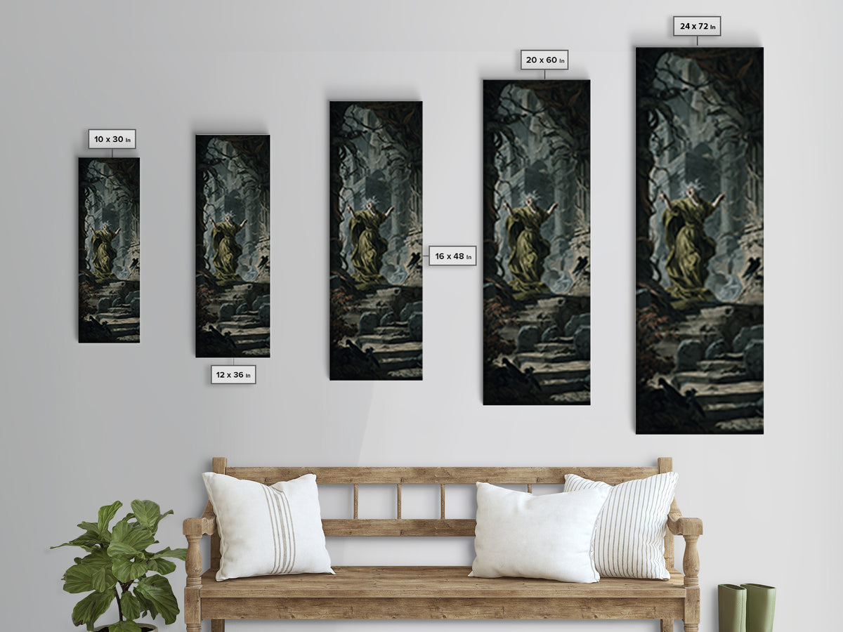 The Banshee Singer, Architectural Etching Art, Tall Narrow Wall Art, Gothic Horror Wall Art, Framed Canvas Print