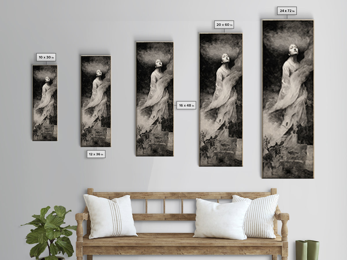 The Banshee Singer, Symbolist Dream Art, Tall Narrow Wall Art, Dark Halloween Decor, Canvas Print, Halloween Wall Art