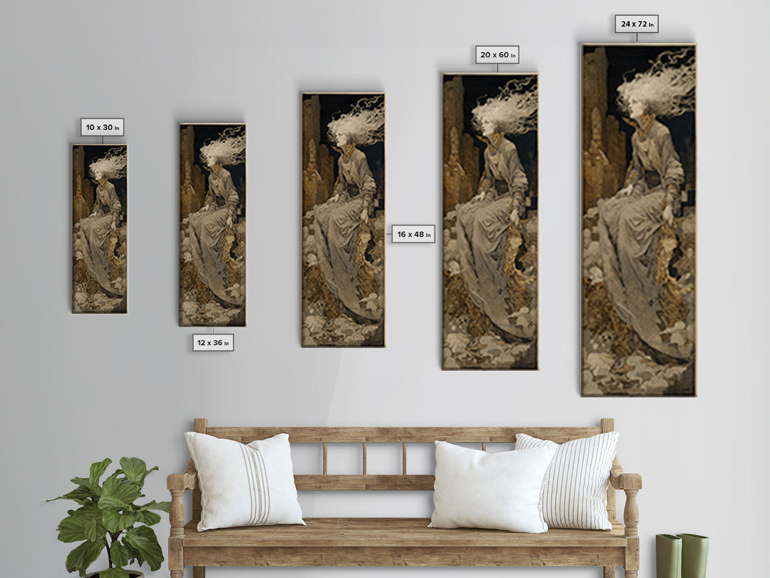 The Banshee Singer, Symbolist Etching Art, Tall Narrow Wall Art, Dark Fantasy Wall Art, Canvas Print, Halloween Wall Art