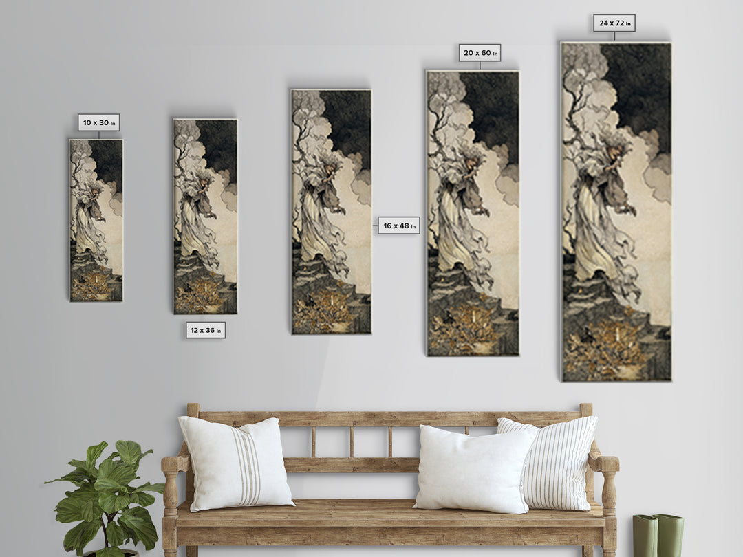 The Banshee Singer, Gothic Storybook Art, Tall Narrow Wall Art, Dark Fantasy Wall Art, Canvas Print, Halloween Wall Art