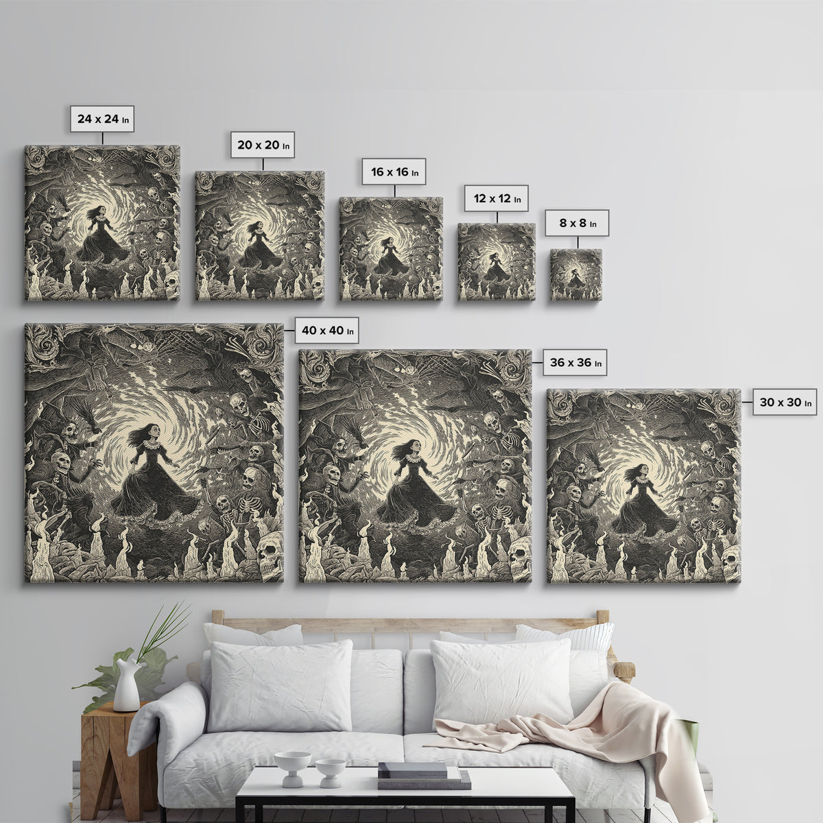 The Banshee Singer, Macabre Folk Print Art, Square Wall Art, Macabre Wall Art, Framed Canvas Print, Halloween Wall Art