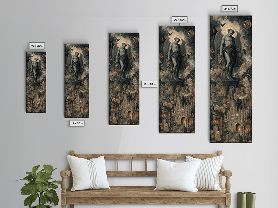 The Gargoyle Sentinel, Medieval Grotesque Art, Tall Narrow Wall Art, Gothic Horror Wall Art, Canvas Print, Halloween Wall Art