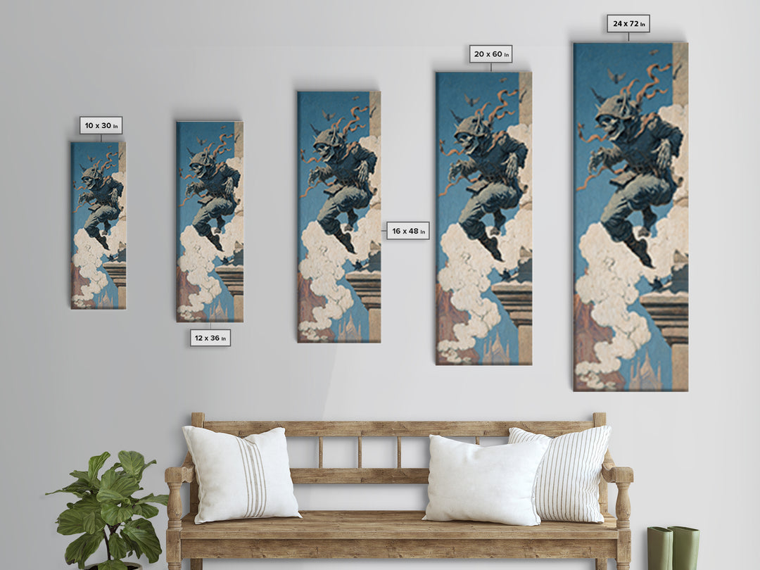 The Gargoyle Sentinel, Danse Macabre Art, Tall Narrow Wall Art, Dark Fantasy Wall Art, Canvas Print, Halloween Wall Art