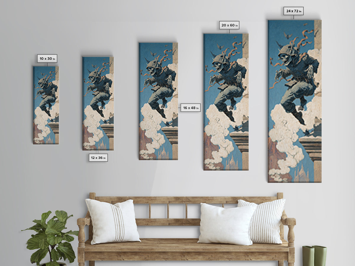 The Gargoyle Sentinel, Danse Macabre Art, Tall Narrow Wall Art, Dark Fantasy Wall Art, Canvas Print, Halloween Wall Art