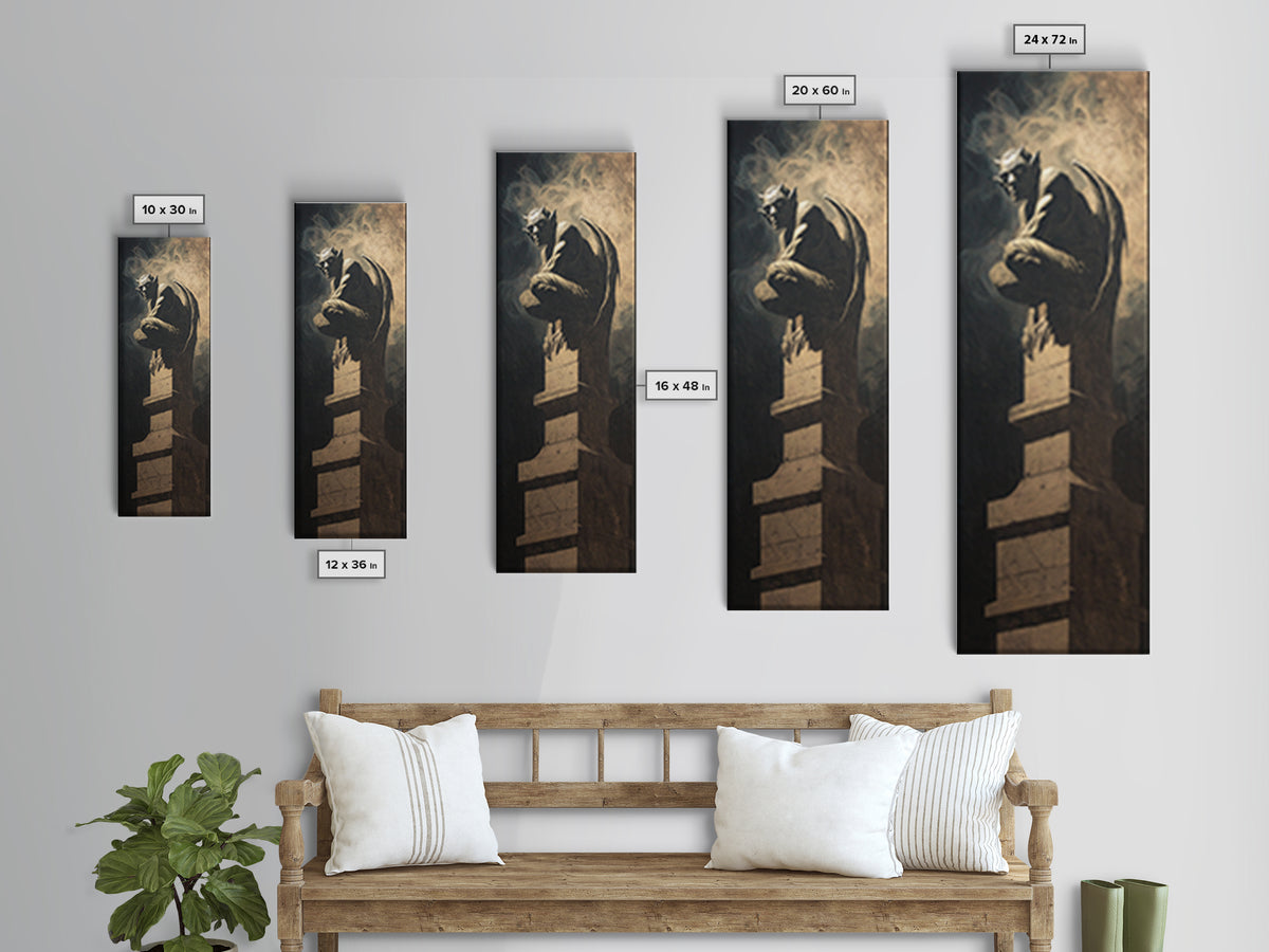 The Gargoyle Sentinel, Gothic Nightmare Art, Tall Narrow Wall Art, Macabre Wall Art, Framed Canvas Print, Halloween Wall Art