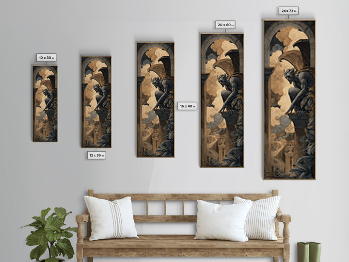 The Gargoyle Sentinel, Visionary Gothic Art, Tall Narrow Wall Art, Gothic Horror Wall Art, Canvas Print, Halloween Wall Art