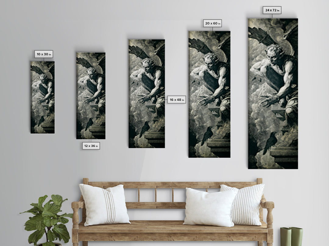 The Gargoyle Sentinel, Architectural Etching Art, Tall Narrow Wall Art, Dark Halloween Decor, Canvas Print, Halloween Wall Art
