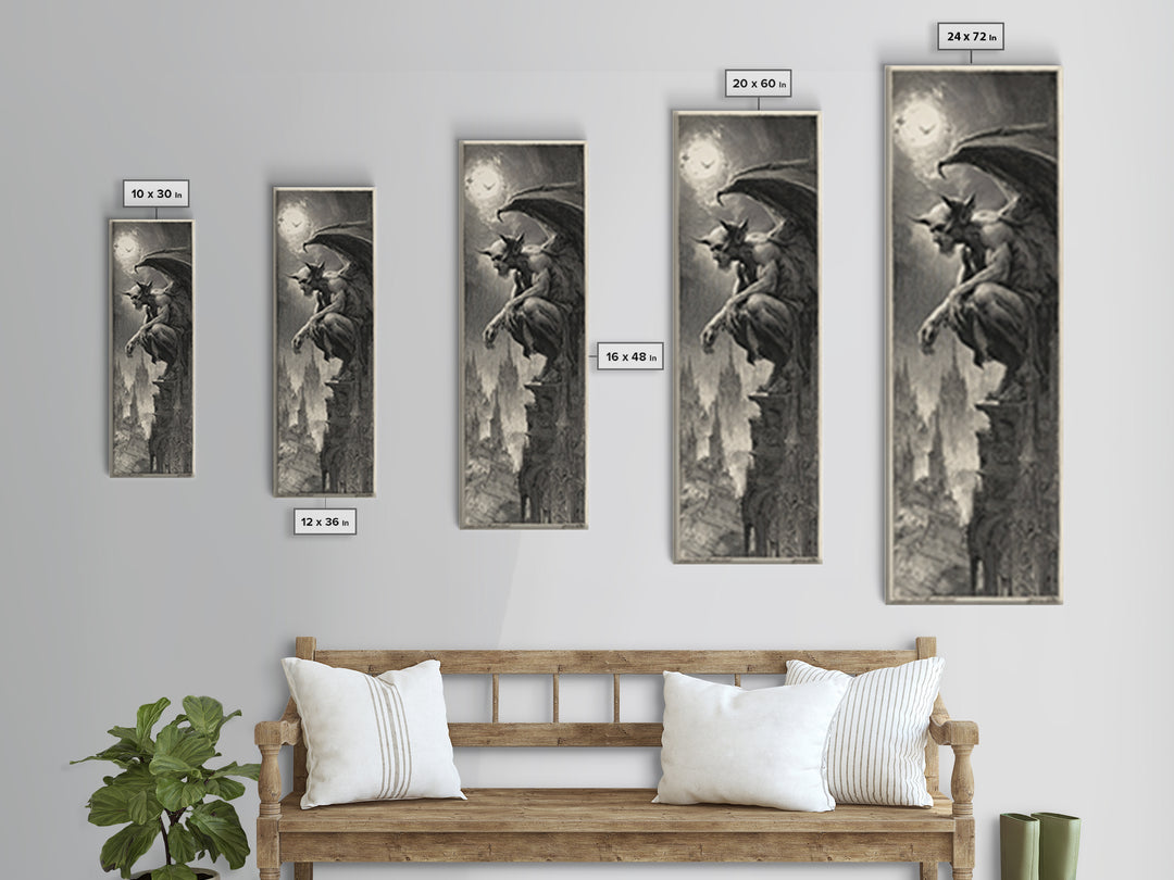 The Gargoyle Sentinel, Decadent Gothic Art, Tall Narrow Wall Art, Macabre Wall Art, Canvas Print, Halloween Wall Art