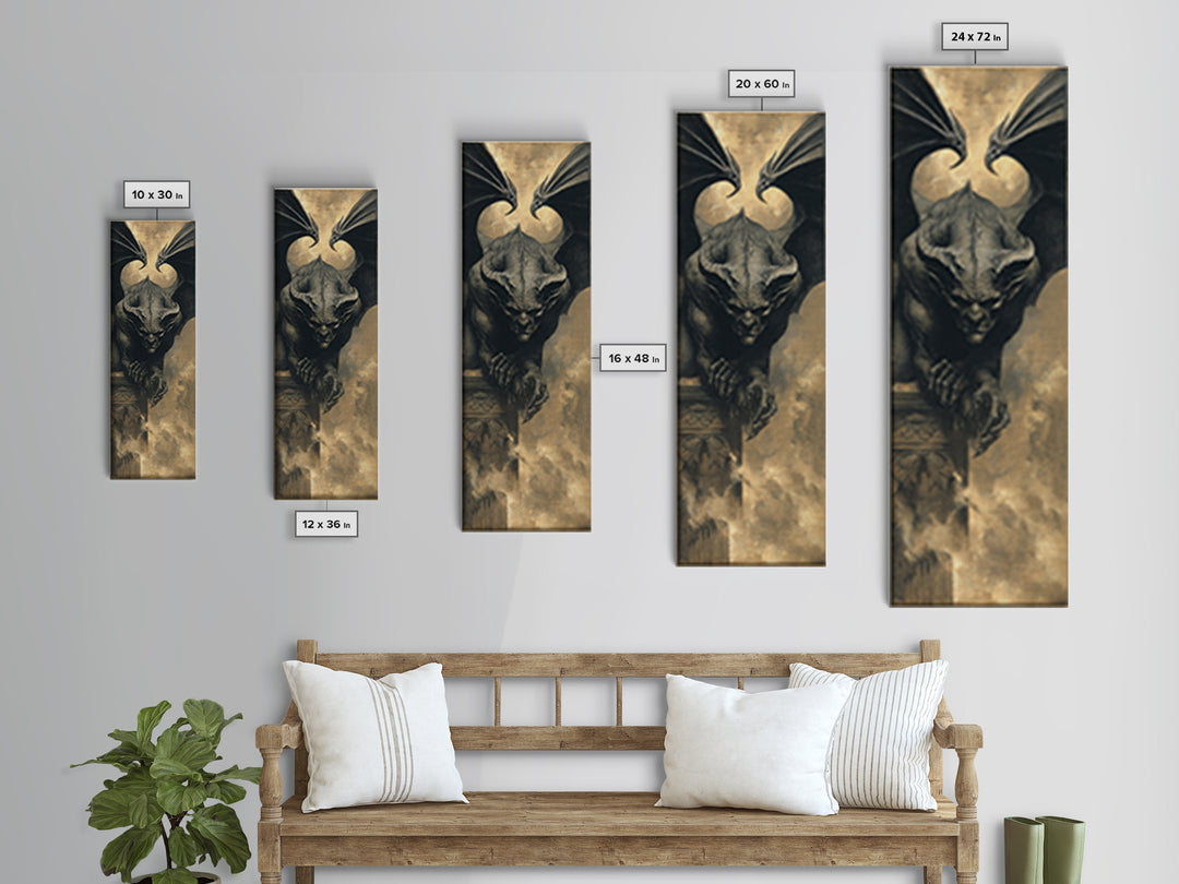 The Gargoyle Sentinel, Dark Symbolist Art, Tall Narrow Wall Art, Gothic Horror Wall Art, Canvas Print, Halloween Wall Art