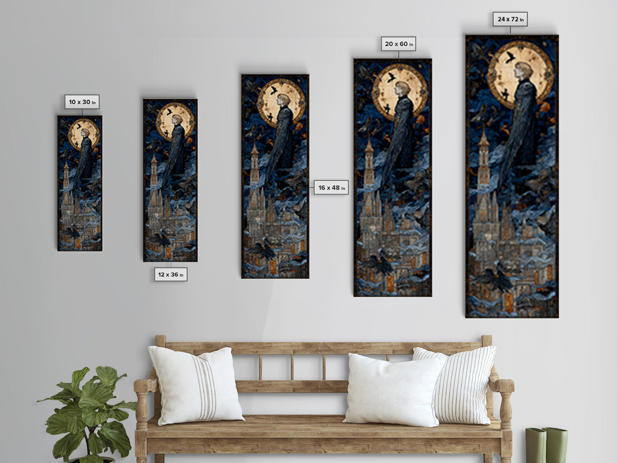 The Gargoyle Sentinel, Stained Glass Gothic Art, Tall Narrow Wall Art, Gothic Horror Wall Art, Canvas Print, Halloween Wall Art