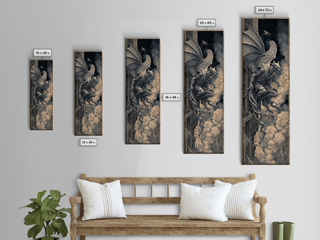 The Gargoyle Sentinel, Biomechanical Horror Art, Tall Narrow Wall Art, Macabre Wall Art, Canvas Print, Halloween Wall Art, Halloween Decor