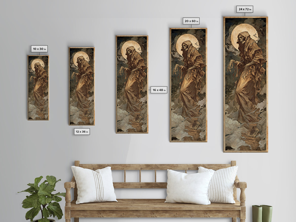 The Tattered Wraith, Dark Renaissance Art, Tall Narrow Wall Art, Dark Halloween Decor, Framed Canvas Print, Halloween Wall Art