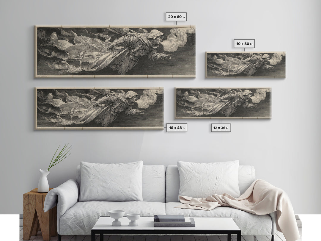 The Tattered Wraith, Renaissance Engraving Art, Extra Wide Wall Art, Gothic Horror Wall Art, Canvas Print, Halloween Wall Art