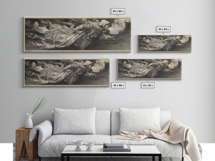 The Tattered Wraith, Renaissance Engraving Art, Extra Wide Wall Art, Gothic Horror Wall Art, Canvas Print, Halloween Wall Art