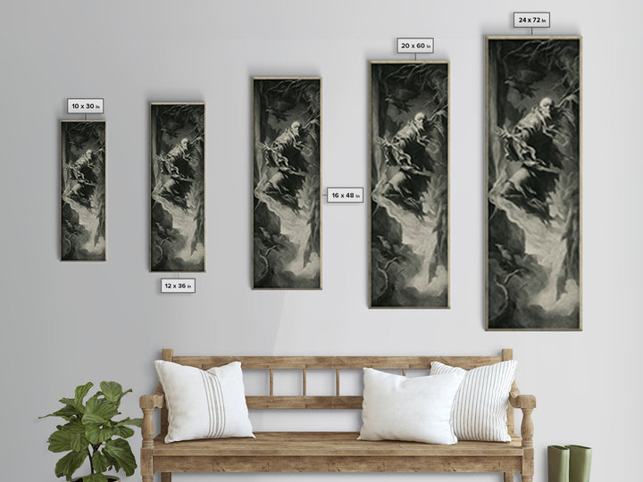 The Tattered Wraith, Gothic Nightmare Art, Tall Narrow Wall Art, Dark Halloween Decor, Framed Canvas Print, Halloween Wall Art