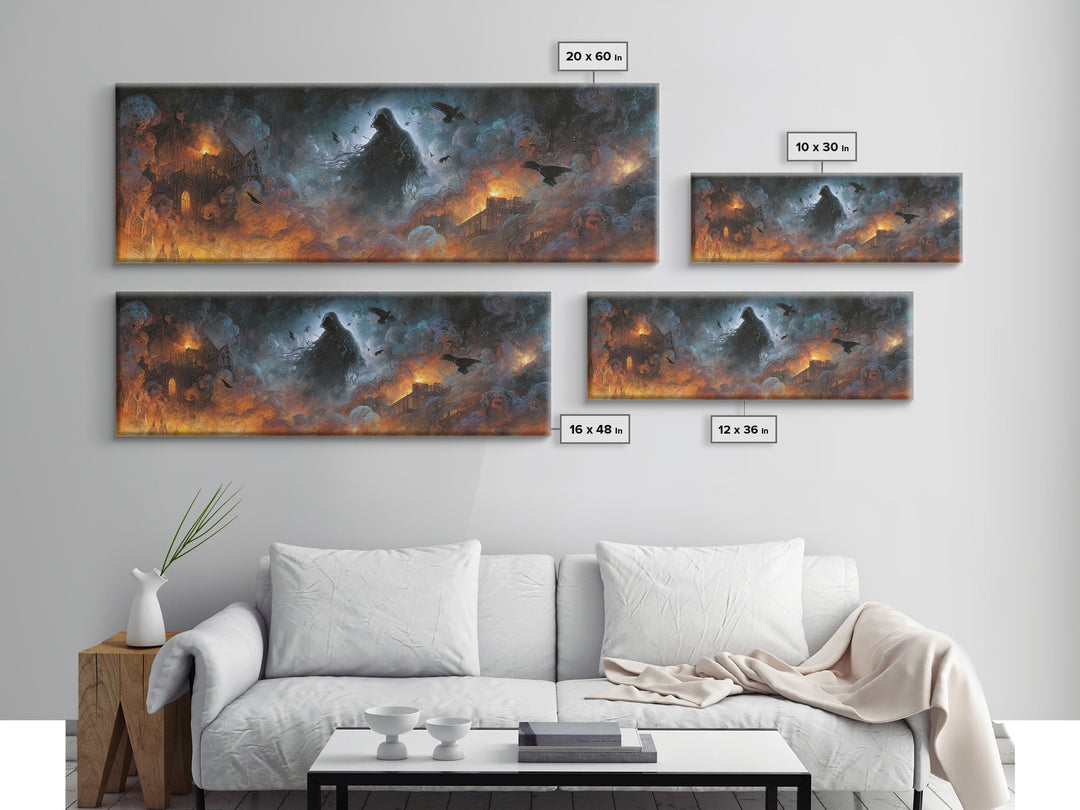 The Tattered Wraith, Apocalyptic Romantic Art, Extra Wide Wall Art, Gothic Horror Wall Art, Canvas Print, Halloween Wall Art