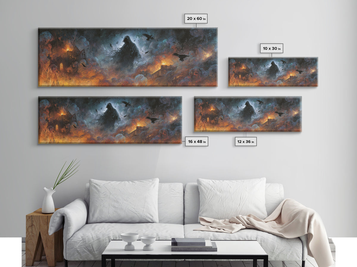 The Tattered Wraith, Apocalyptic Romantic Art, Extra Wide Wall Art, Gothic Horror Wall Art, Canvas Print, Halloween Wall Art