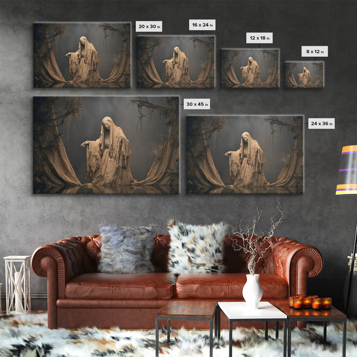 The Tattered Wraith, Symbolist Gothic Landscape, Landscape Wall Art, Dark Halloween Decor, Canvas Print, Halloween Wall Art