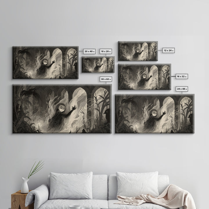 The Tattered Wraith, Expressionist Nightmare Art, Wide Panoramic Art, Dark Fantasy Wall Art, Canvas Print, Halloween Wall Art