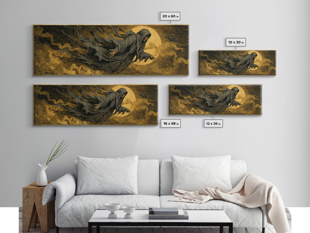 The Tattered Wraith, Expressionist Gothic Art, Extra Wide Wall Art, Macabre Wall Art, Canvas Print, Halloween Wall Art, Spooky Wall Decor