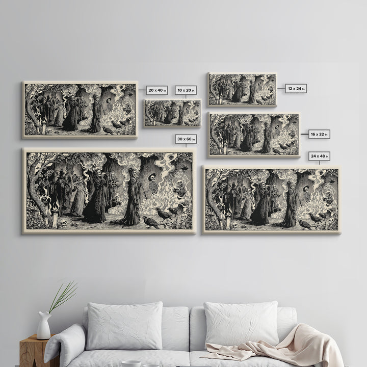The Tattered Wraith, Macabre Folk Print Art, Wide Panoramic Art, Gothic Horror Wall Art, Canvas Print, Halloween Wall Art