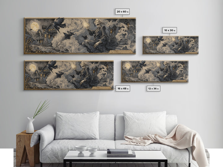The Tattered Wraith, Victorian Macabre Art, Extra Wide Wall Art, Dark Fantasy Wall Art, Canvas Print, Halloween Wall Art