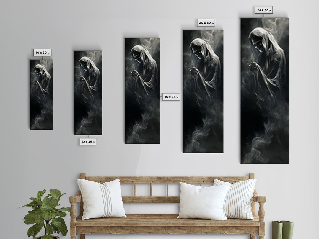 The Tattered Wraith, Biomechanical Horror Art, Tall Narrow Wall Art, Gothic Horror Wall Art, Framed Canvas Print, Halloween Wall Art