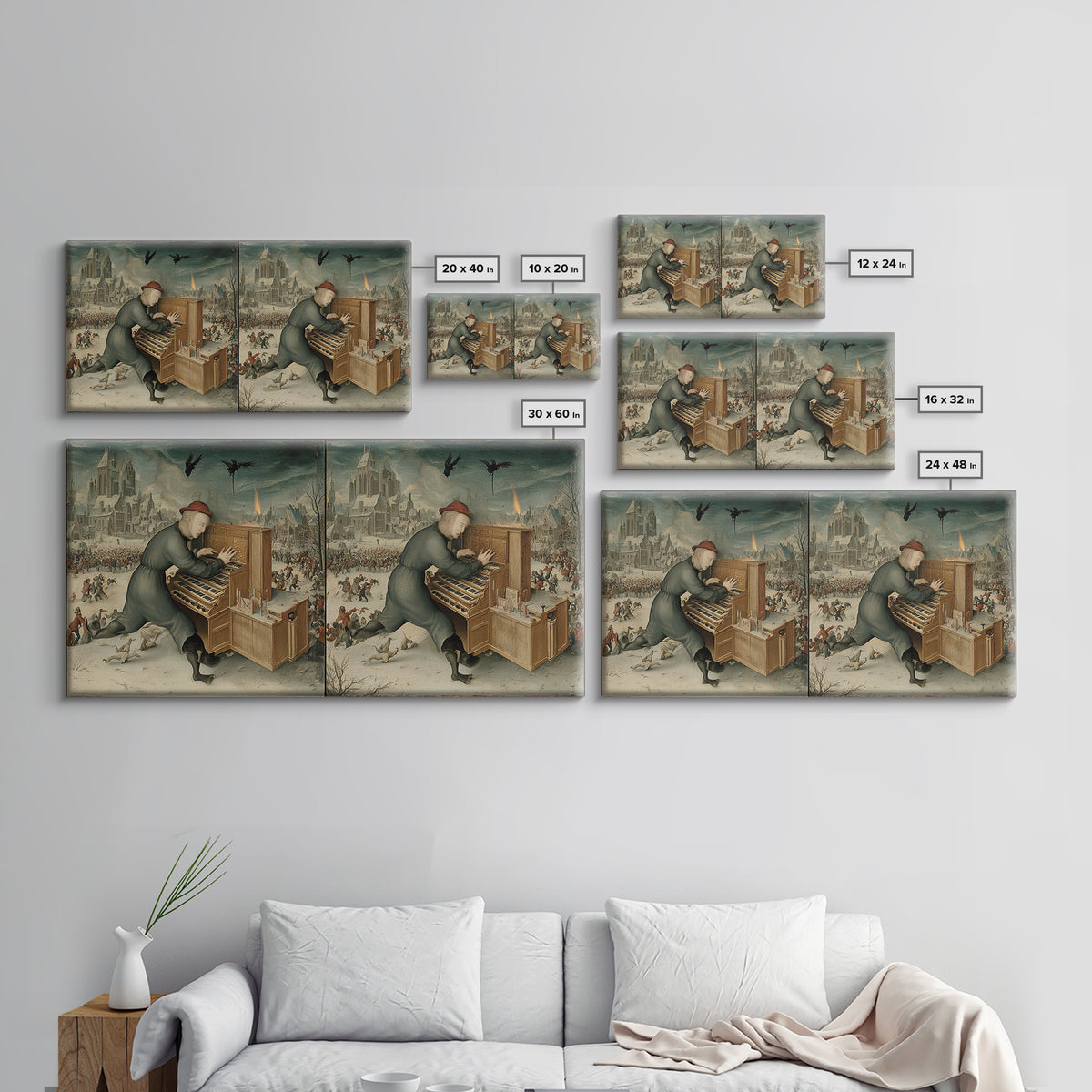 The Phantom Organist, Northern Renaissance Horror, Wide Panoramic Art, Dark Fantasy Wall Art, Canvas Print, Halloween Wall Art