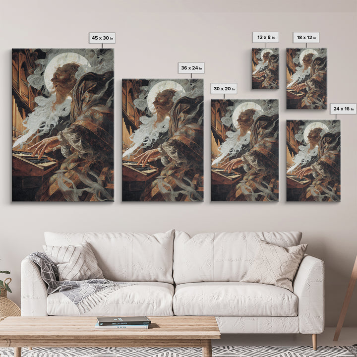The Phantom Organist, Dark Renaissance Art, Vertical Wall Art, Dark Fantasy Wall Art, Canvas Print, Halloween Wall Art